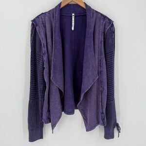 Leo & Nicole Purple Wash Draped Open-Front Cardigan Top Knit Sleeves Women Large